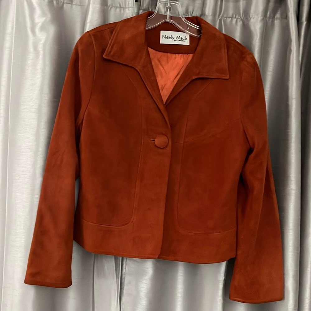 Neely Mack San Francisco suede blazer L burnt orange one button closure lined
